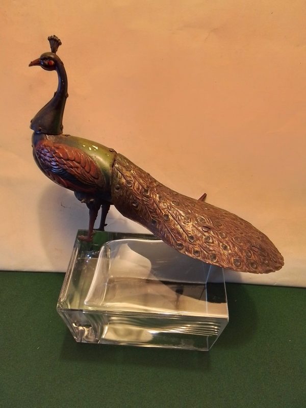 1910 Original Hans Erfrl Tin Plate Clockwork Peacock