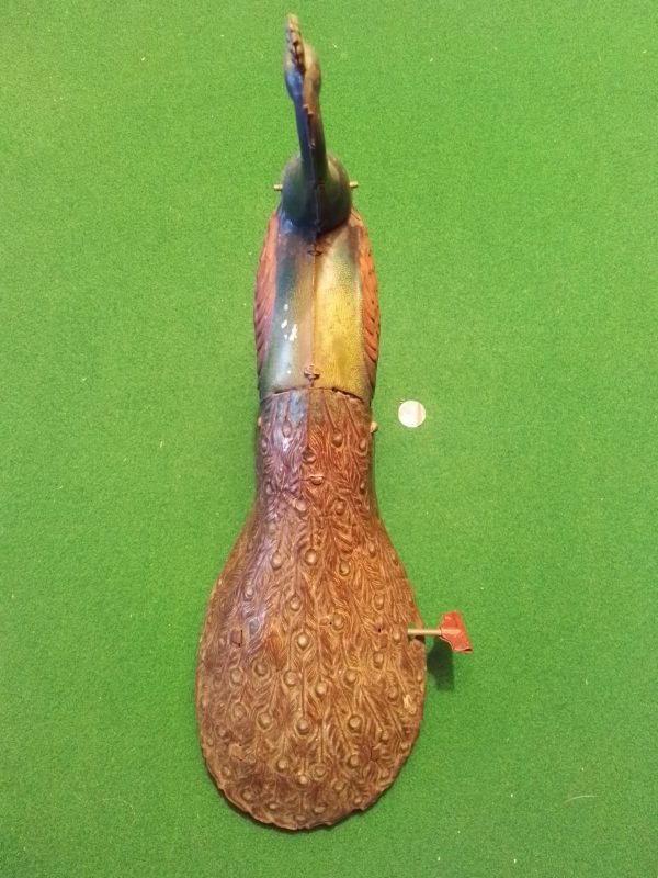 1910 Original Hans Erfrl Tin Plate Clockwork Peacock