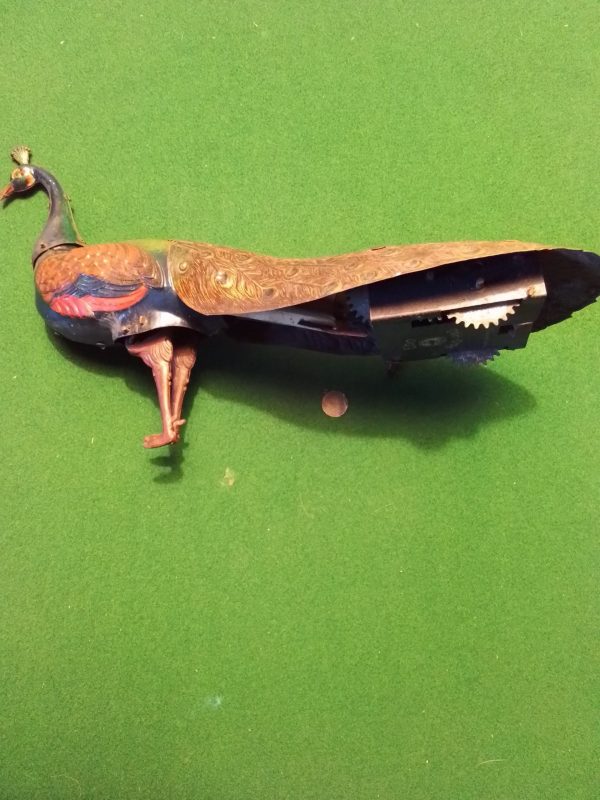 1910 Original Hans Erfrl Tin Plate Clockwork Peacock