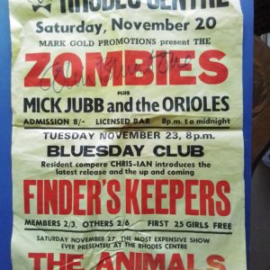 1960s Pop Poster Zombies signed by Colin bluestone Plus the Animals
